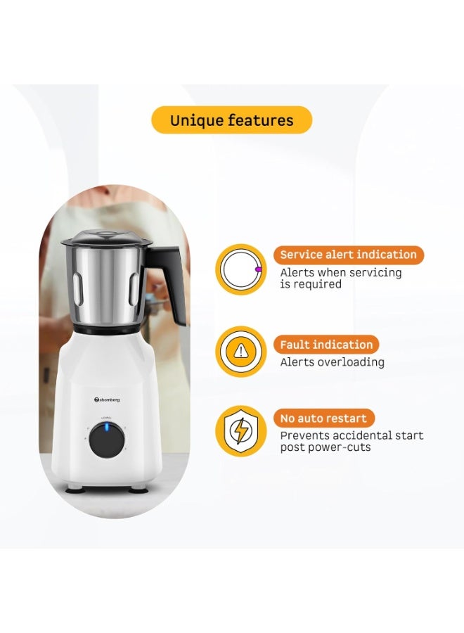 Atomberg Xiana 750 Watt Mixer Grinder | 3 Multipurpose Stainless Steel Jars | Coarse Mode for Silbatta-Like Textures | Powerful Intelligent Motor | Easy Fault LED Indication | Snow White - Image 2